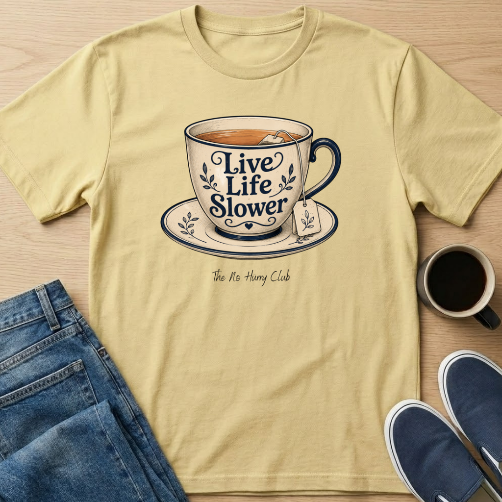 Live Life Slower Teacup T-Shirt