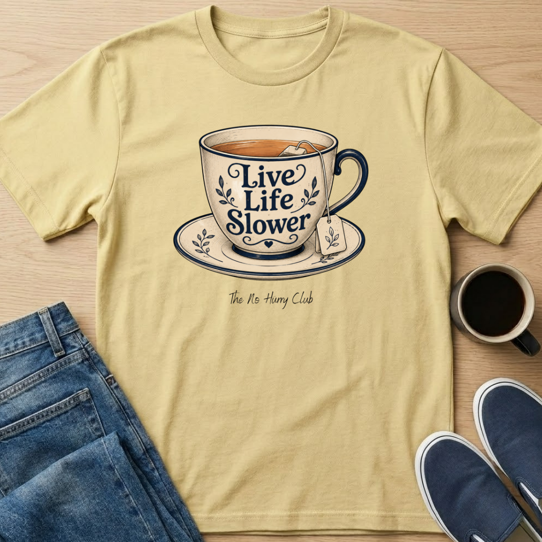 Live Life Slower Teacup T-Shirt