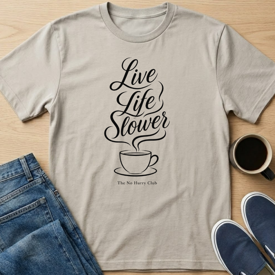 Live Life Slower Coffee T-Shirt
