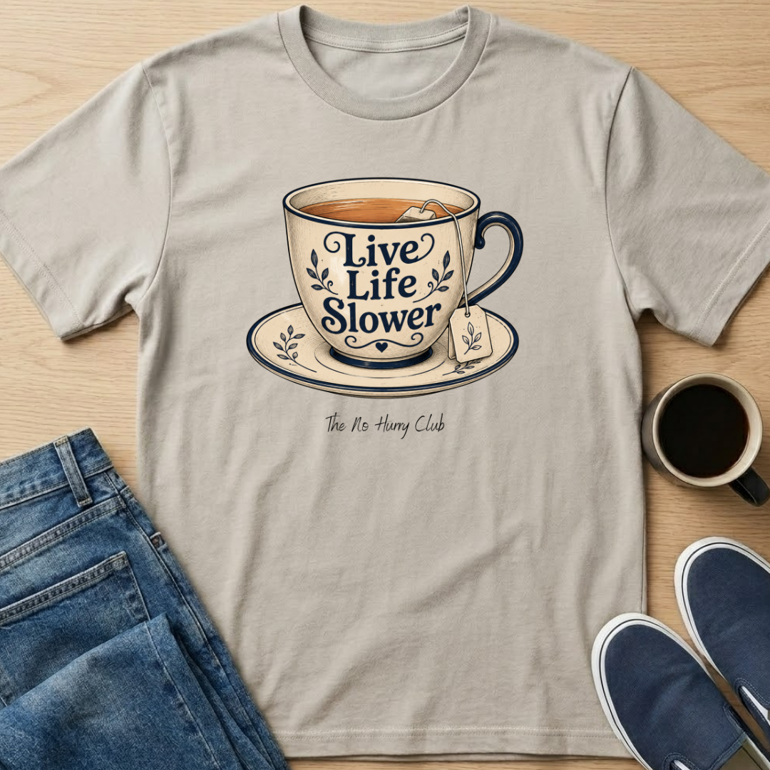 Live Life Slower Teacup T-Shirt