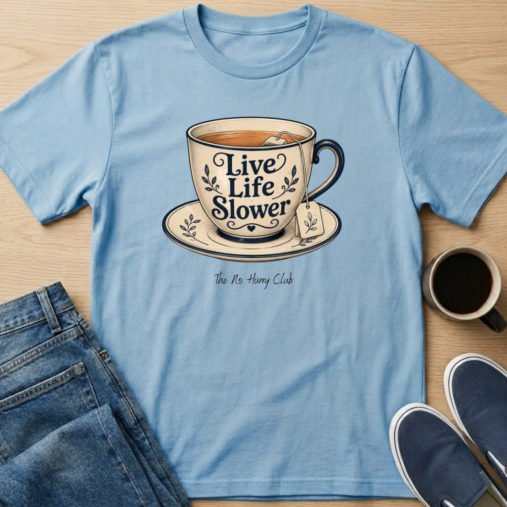 Live Life Slower Teacup T-Shirt