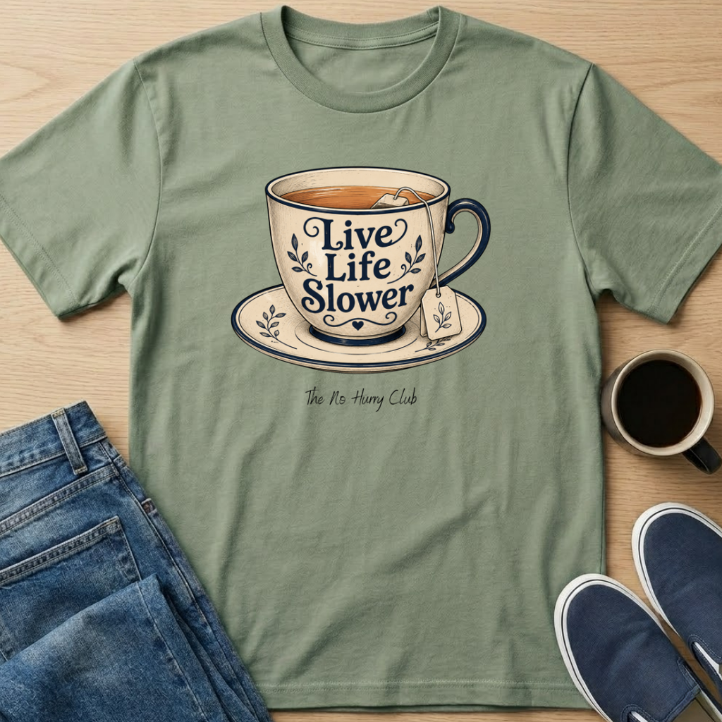 Live Life Slower Teacup T-Shirt