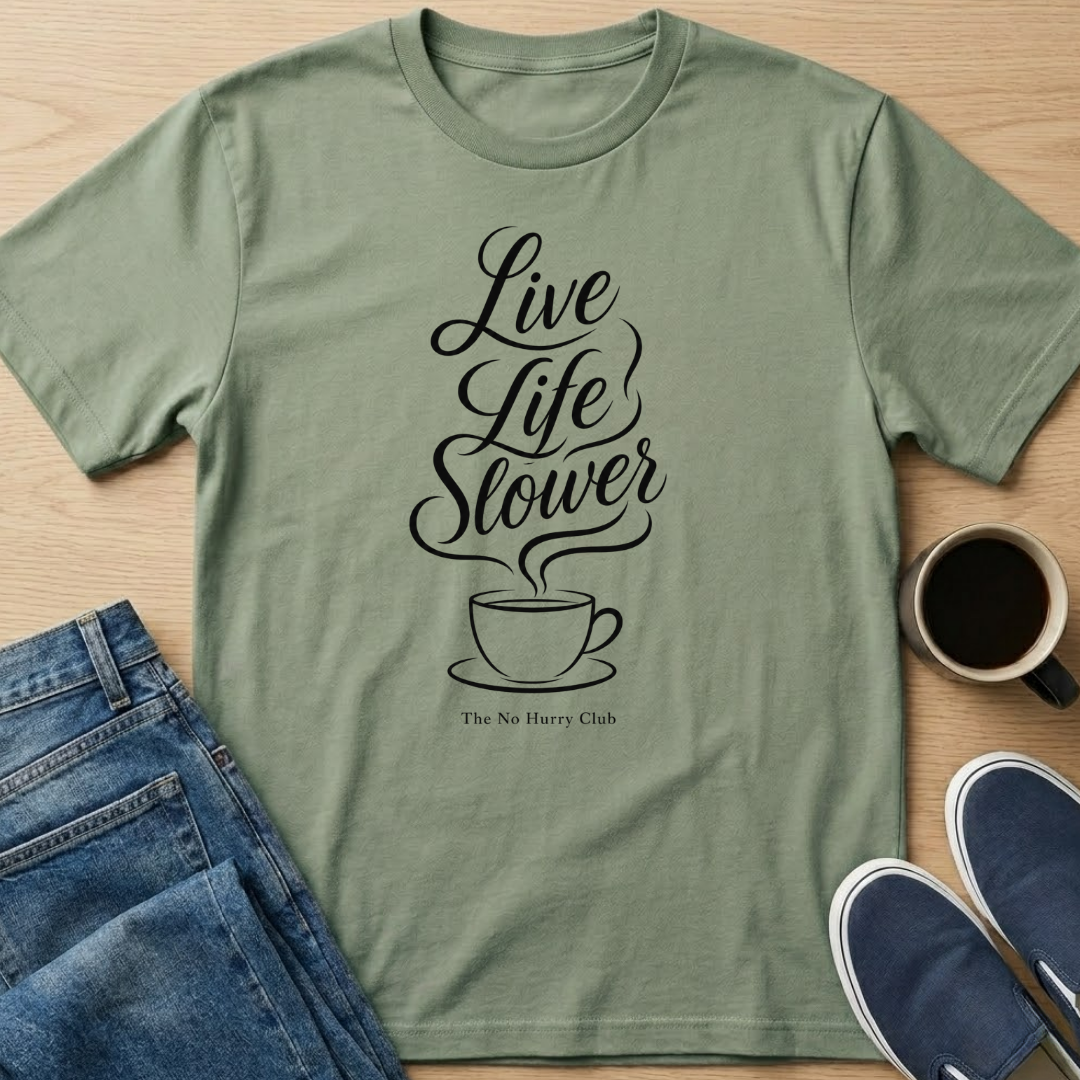 Live Life Slower Coffee T-Shirt
