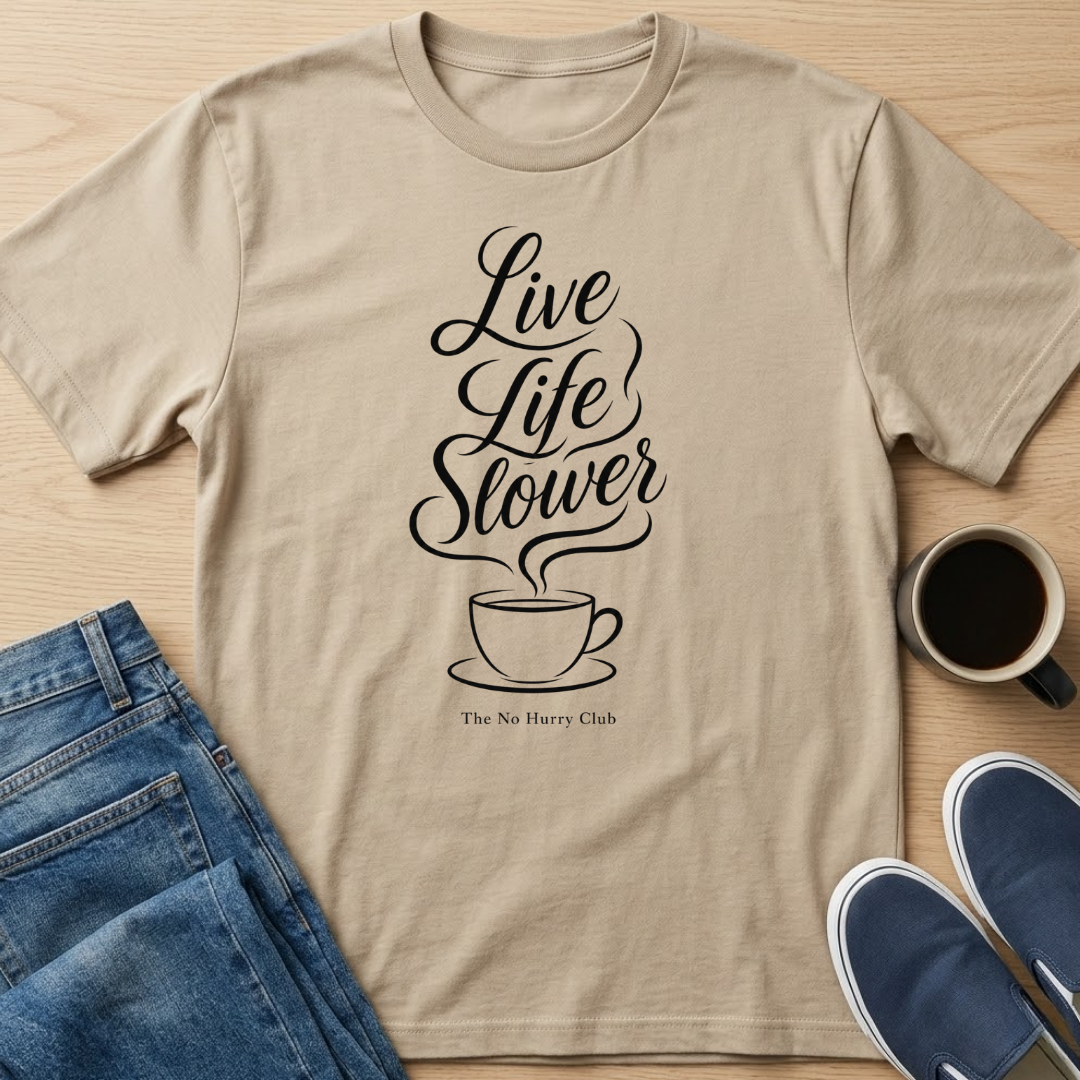 Live Life Slower Coffee T-Shirt